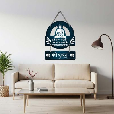 GIFTMEBAZAR Buddha Namo Buddhaya Sanskrit Mantra Wall Hanging Decoration With Chain Hanging for Home Office Living Room Home Decor Wall Art Wall Decoration Gift items